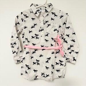 Carter's Black & White Tunic Top with Horse Pattern and Pink Grosgrain Ribbon 2T